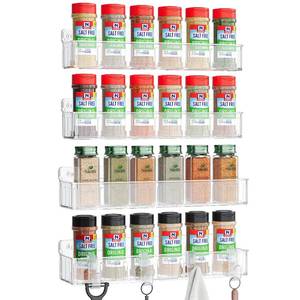 lot 5753 image: Nieifi Spice Rack Wall Mount, 4 Pack, Clear, Screw or Adhesive Installation, Spice Rack Organizer for Your Kitchen Cabinet or Pantry Door
