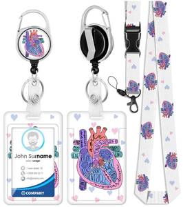 lot 5773 image: Plifal ID Badge Holder with Lanyard and Retractable Badge Reel Clip, Cardiac Heart Anatomy Card Name Tag Lanyard Vertical ID Protector Bage Clips for Nurse Nursing Doctor Student-2