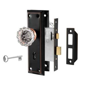 lot 5802 image: Newliplace Upgraded Mortise Lock Set for Interior Door, Antique Vintage Style Crystal Glass Door Knobs with Skeleton Key, Reversible for Left & Right Handed Door, Oil Rubbed Bronze Finish