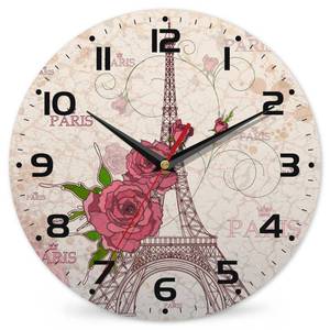lot 5806 image: Vintage Eiffel Tower Wall Clock Vintage Wooden Wall Clock Silent Non-Ticking Battery Operated Arabic Numerals Wall Clocks Decorative for Kitchen, Office, Classroom 10 Inch