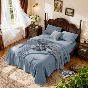 lot 5810 image: LBRO2M 1000 Thread Count 100% Egyptian Cotton Sheets Set King, 4 Piece Sets Bed Sheet Deep Pocket Sheet Set 16 Soft Comfortable All Season (King, French Blue)