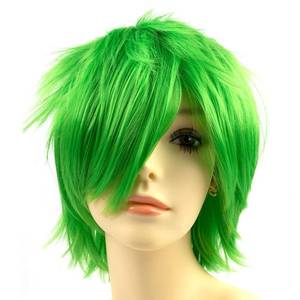 lot 5830 image: Modernfairy Anime Halloween Wig Green for Cosplay Party, Synthetic Layered Short Hair Wigs with Bangs, Pastel Wigs for Women Men