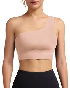 lot 5831 image: Queenie Ke Womens One Shoulder Sports Bra Left Side Strap Yoga Bras Medium Support Gym Training Workout Athletic Crop Top Pearl Blush Pink Large