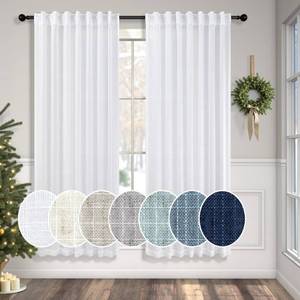 lot 5837 image: White Linen Curtains 63 Inch Length for Bedroom Pair Back Tab Pocket Simple Linen Panels Cotton Canvas Look Semi Translucent Boho Sheer Curtains for Living Room Dining Cabin Cottage Snow Pure White