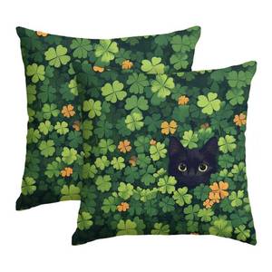 lot 5838 image: AVOIN colorlife St Patricks Day Clovers Black Cat Throw Pillow Covers, 18 x 18 Inch Shamrock Cushion Case Decoration for Sofa Couch Set of 2