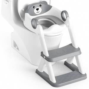 lot 5847 image: Rabb 1st Potty Training Seat, Upgrade Toddler Toilet Seat for Kids Boys Girls, 2 in 1 Potty Training Toilet, Splash Guard Anti-Slip Pad Step Stool(Grey-Pu)