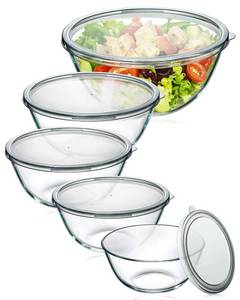 lot 5848 image: Glass Mixing Bowls with Lids Set of 5(4.78QT,2.2QT,1.7QT,1.1QT,0.85QT),Thick Glass Nesting Bowls for Kitchen Baking,Cooking Prep,Storage,Serving,Large Salad Bowls,Dishwasher Microwave Freezer Safe