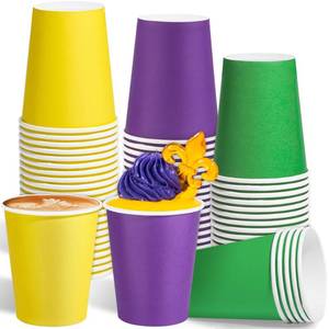 lot 5850 image: Kochorie 72 Pieces Mardi Gras Paper Cups 9 Oz Disposable Cups Carnival Masquerade Party Beverage Drinking Cup for Mardi Gras Party, Carnival Holiday and DIY (Yellow, Purple, Green)