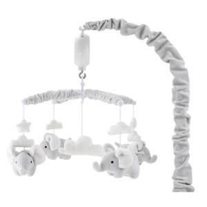 lot 5851 image: The Peanutshell Crib Mobile for Girls or Boys - Soft Grey Musical Baby Crib Mobile with 12 Lullabies, Cute Elephant Baby Grey Elephant Nursery Decor