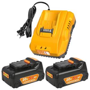 lot 5852 image: 20V Max Battery Replacement 2-Pack for Dewalt Battery - Upgraded 5.0Ah High Capacity with DCB112 Battery Charger Station for DCB200 DCB120