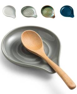 lot 5863 image: LAUCHUH Spoon Rest for Kitchen Countertop, 5 inch Ceramic Spoon Holder for Stove Top Large Cooking Spoon Holder for Spatula, Ladle or Tongs, Heat-Resistant, Framhouse Decor for Mothers Day, Gray