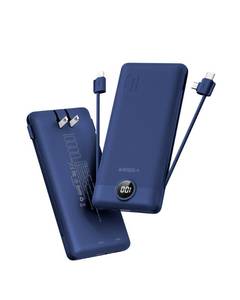 lot 5867 image: VEGER Portable Charger with Built-in AC Plug and Cables, All in One 10000mAh Ultra Slim Power Bank Travel Essentials, Fast Charging Battery Pack Compatible with iPhone, Samsung, Android (Navy)