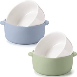 lot 5883 image: Domensi 2 Sets Kids Porcelain Bowls with Removable Silicone Sleeve 2-in-1 Porcelain Toddler Bowls Microwave Dishwasher Safe Cereal Snack Soup Dishes for Baby Children Feeding Supplies (Green Blue)