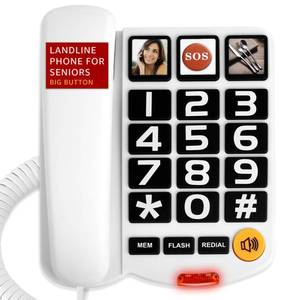 lot 5884 image: Uvital Large Button Phones for Seniors, White Corded Landline Phone with 3 One-Touch Dialing Big Buttons, Hands-Free, Loud Ringer, Adjustable Volume, Easy for Visually Impaired Telephone for Seniors