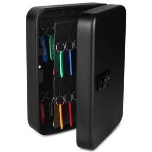 lot 5899 image: Flexzion Key Box Wall Mount with Code - Black Key Cabinet Lock Box Key Storage Box Wall Mount with Combination Lock, Secured Key Organizer Box with 48 Colored Key Holder for Homes, Office, Apartments