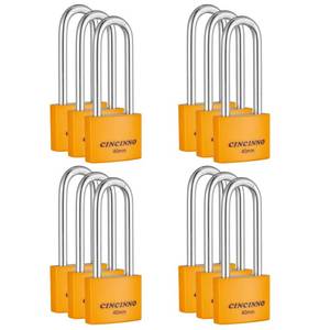lot 5912 image: CINCINNO Covered Aluminum Key Lock, Extra Long Shackle Pad Lock with Same Key for Sheds, Storage Unit, School Gym Locker, Toolbox, 12 Pack