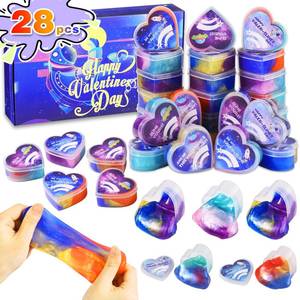 lot 5922 image: Valentines Day Gifts for Kids, 28 PCS Galaxy Slime with Greeting Cards, Classroom Exchange Party Favors for School Prize Rewards