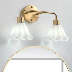 lot 5928 image: vivihobb 2 Light Gold Brass Bathroom Light Fixture,Brush Gold Vanity Lighting Over Mirror,Cute Milk White Glass Flower Lampshade,E26 Socket(Bulbs Not Included)