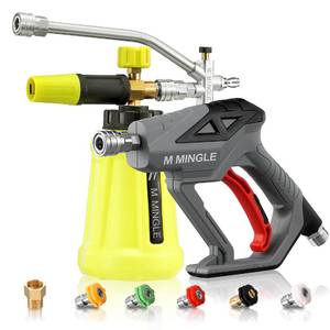 lot 5931 image: M MINGLE High Pressure Washer Gun with Foam Cannon, Foam Cannon Dual Connector Accessory, Car Wash Foam Gun Kit 14 Inch Quick Connector, 5 Pressure Washer Nozzle Tips