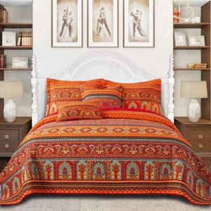 lot 5945 image: VAPUTAR Cotton Quilt King Size Bedding Set - 3 Pieces King Quilt Bedding Set, Boho King Size Quilts, Lightweight Reversible Coverlets Bedspreads for Farmhouse Bedroom (RedOrange)