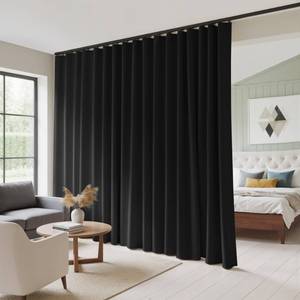 lot 5954 image: RYB HOME 100% Blackout Room Divider Curtain, Thermal Insulated & Privacy Assurd Extra Wide Curtain for BedroomLiving RoomSliding Door, Drape with Hooks for Ceiling, W100 x L90, Black, 1 Panel