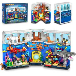 lot 5969 image: HOGOKIDS Aquarium Book Nook Building Set with Lights - Booknook Fish Building Toy for Bookshelf Home Decor, 1064PCS Movable Shark Ocean Polar Animals Blocks Bookend Kit for Adults Teens Boys Girls 8