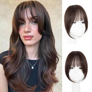 lot 7008 image: EINAEY Clip in Bangs 100% Real Human Hair, Darkest Brown French Fake Bangs, Bangs Hair Clip & Clip On Bangs for Women, Fringe with Temples, Natural Blend