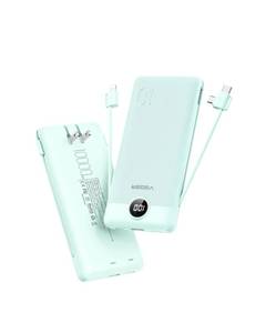 lot 7019 image: VEGER Portable Charger with Built-in AC Plug and Cables, All in One 10000mAh Ultra Slim Power Bank Travel Essentials, Fast Charging Battery Pack Compatible with iPhone, Samsung, Android (Green)