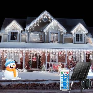 lot 7027 image: Solar Powered Icicle Lights Outdoor Christmas - 660LED 6616FT Icicle String Lights with Remote, 8 Modes, Timer, IP65 Waterproof. Rechargeable Battery for Porch, Roof, Xmas Decorations(Cool White)