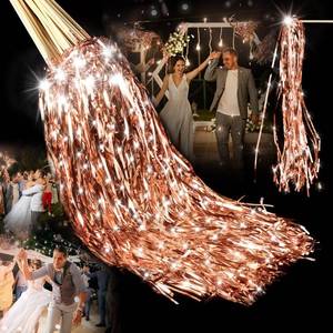 lot 7033 image: Simgoing 100 Pcs Lighted Wedding Wands LED Tinsel Wands Light up Streamers Sparklers for Wedding Send Off and Exits Birthday Party Props Favors(Rose Gold)