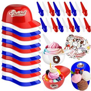 lot 7035 image: MEEZY 30 Set Baseball Helmet Ice Cream Bowls with 15 Mini Dessert Cups and 15 Spoons, 8oz Reusable Baseball Cap Snack Dessert Cup Bowls Baseball Party Favors for Kids Sports Birthday Party Supplies