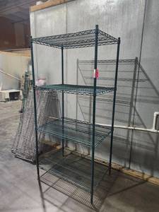 lot 22095 image: Green Wire Shelving Unit 4-Tier Storage Rack