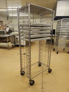 lot 22146 image: Commercial Stainless Steel Baking Sheet Pan Rack with Wheels - TRAYS NOT INCLUDED