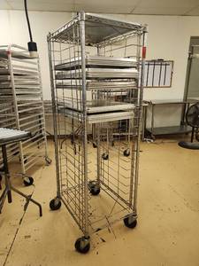 lot 22148 image: Commercial Baking Sheet Pan Rack Cart with Wheels - TRAYS NOT INCLUDED