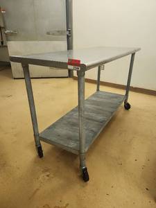 lot 22184 image: Commercial Stainless Steel Mobile Work Table with Under Shelf