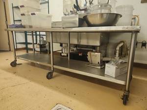 lot 22192 image: Commercial Stainless Steel Kitchen Prep Table - CONTENTS NOT INCLUDED