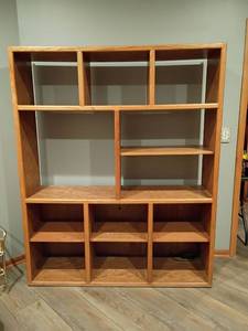 lot 105 image: Oak Entertainment Center or Book Shelf.  Adjustable Shelves.   72 x 59 x 17