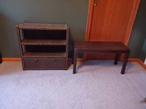 lot 207 image: Shelves.  Wicker 25 x 25 x 9 and Plastic 15 x 30 x 12. Located Upstairs