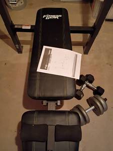 lot 314 image: Fitness Gear Weight Bench with Hand Weights.  Located in Basement