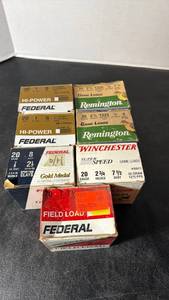lot 1047 image: Remington and other 20 ga ammunition 7 full boxes