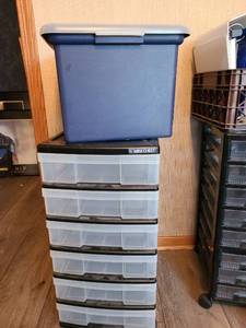 lot 1200 image: 6 drawer organizer on rollers, 27x12.5x16 and file tote with hanging folders