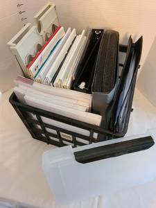 lot 1222 image: Plastic crate with notebook paper, pads, folders
