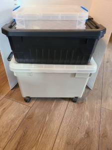 lot 1241 image: 3 totes, one on bottom on rollers