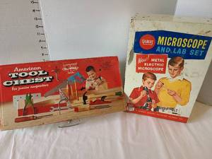 lot 1301 image: 1950s metal Gilbert Microscope and American Tool Chest cases, both empty