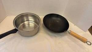 lot 1421 image: Carbon Steel Wok and Stainless Steel Pot Set