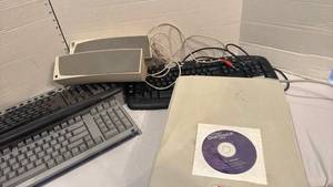 lot 1561 image: Paperport one touch scanner, Canon bubble jet printer and more with laundry basket