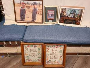 lot 1575 image: Framed wall decor, including award winning  Wichita artist Hugh Greers Guardian Angels Wichita Childrens Home
