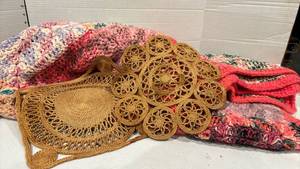 lot 1774 image: Large afghan and two ratan mats