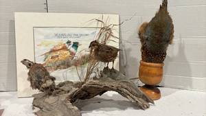 lot 1800 image: Pheasant Tail, Quail display and painting