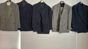 lot 2179 image: Double Breasted Suit Combos.. Sizes may vary but close to 34 36 X 30 31 Short. Johnstons  and other Designers